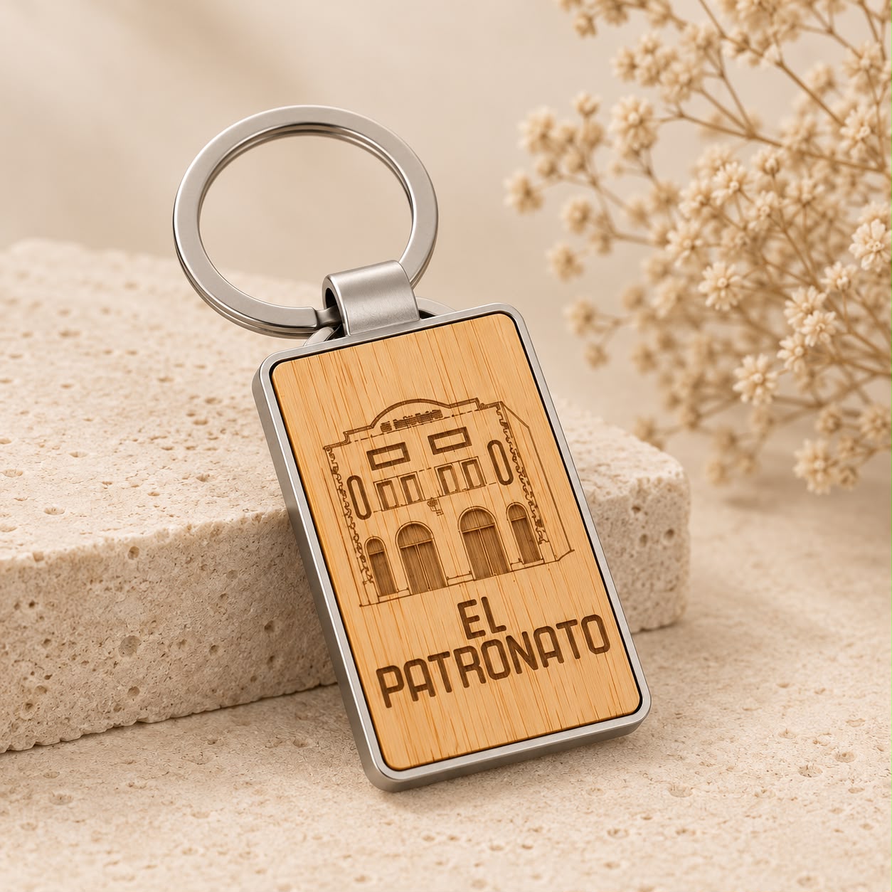 Llavero Personalizado de Metal y Bambú