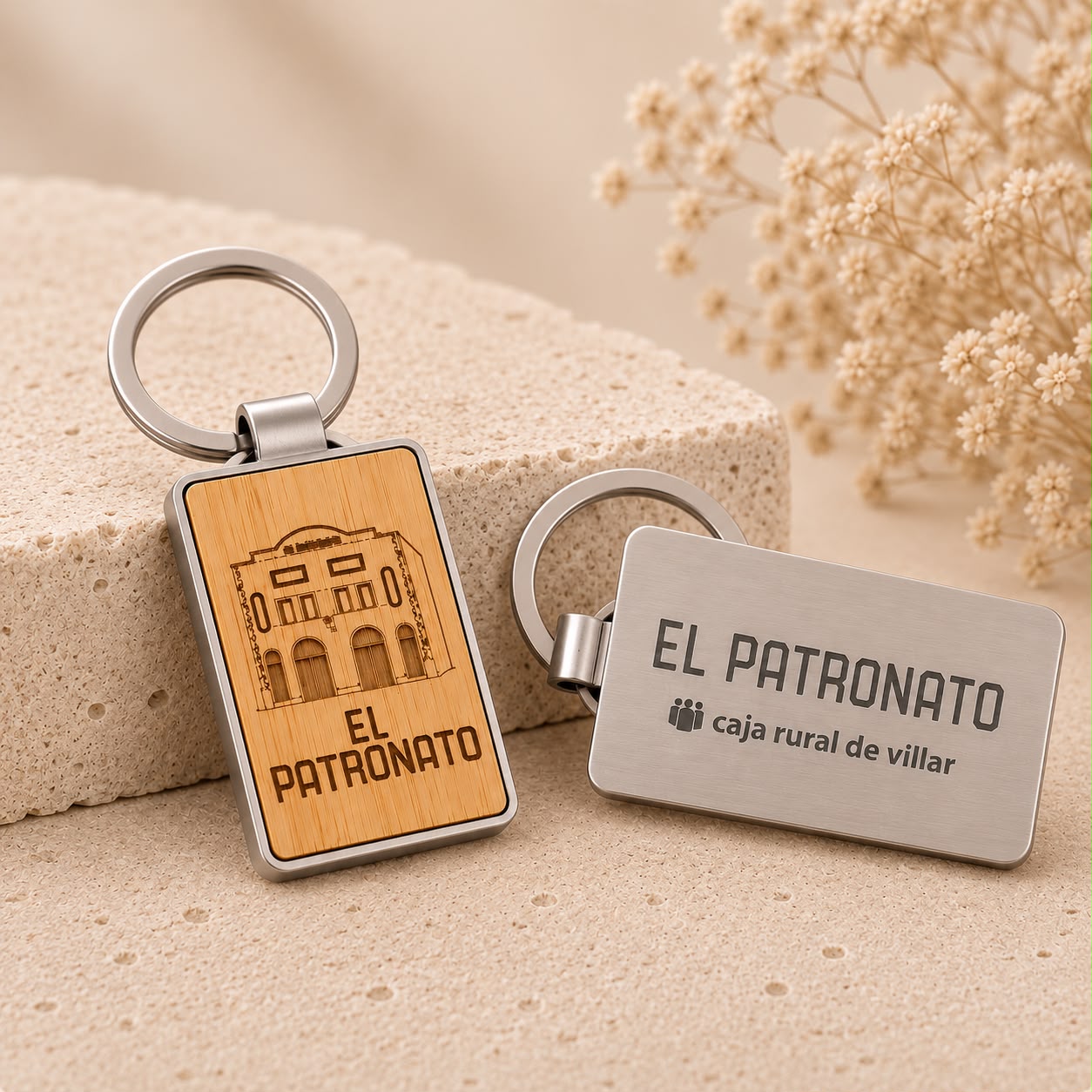 Llavero Personalizado de Metal y Bambú